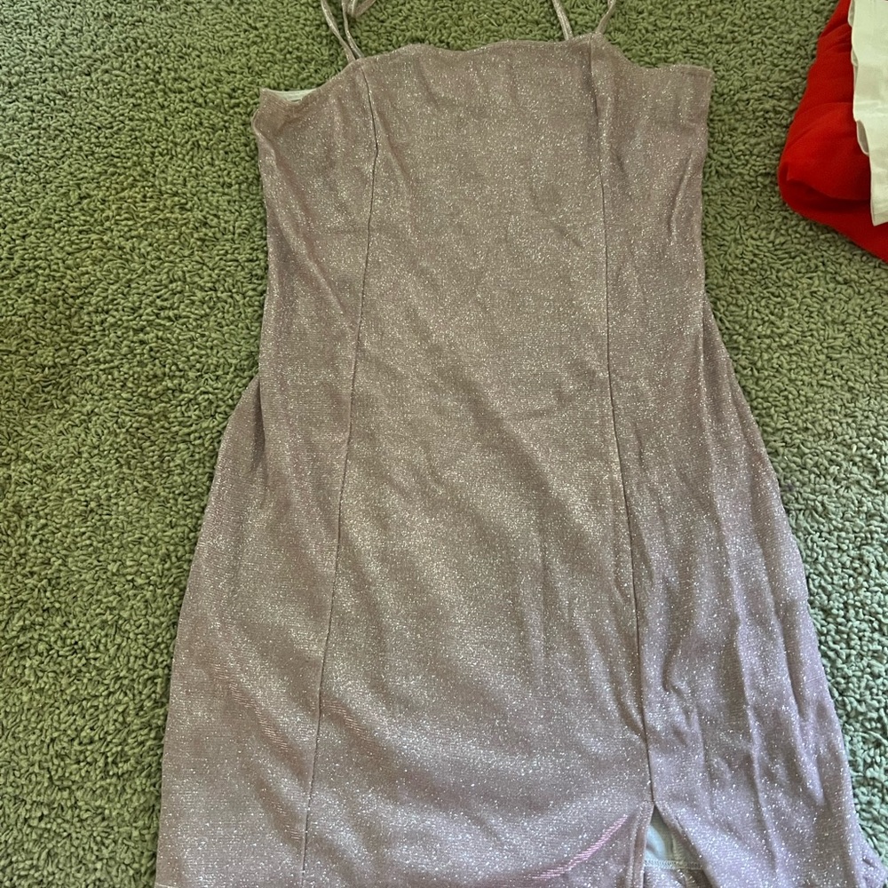 pink glittery mini dress with small slit